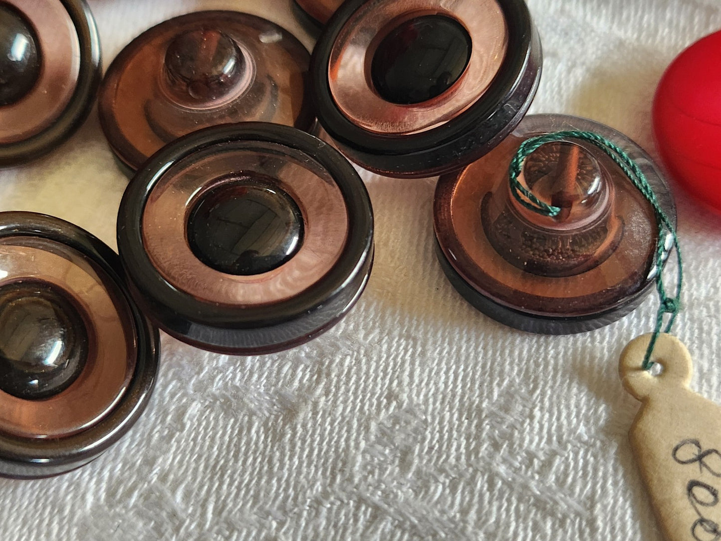 Lot 6 jolis boutons vintage marron transparent pied 2,2 cm ref 1119