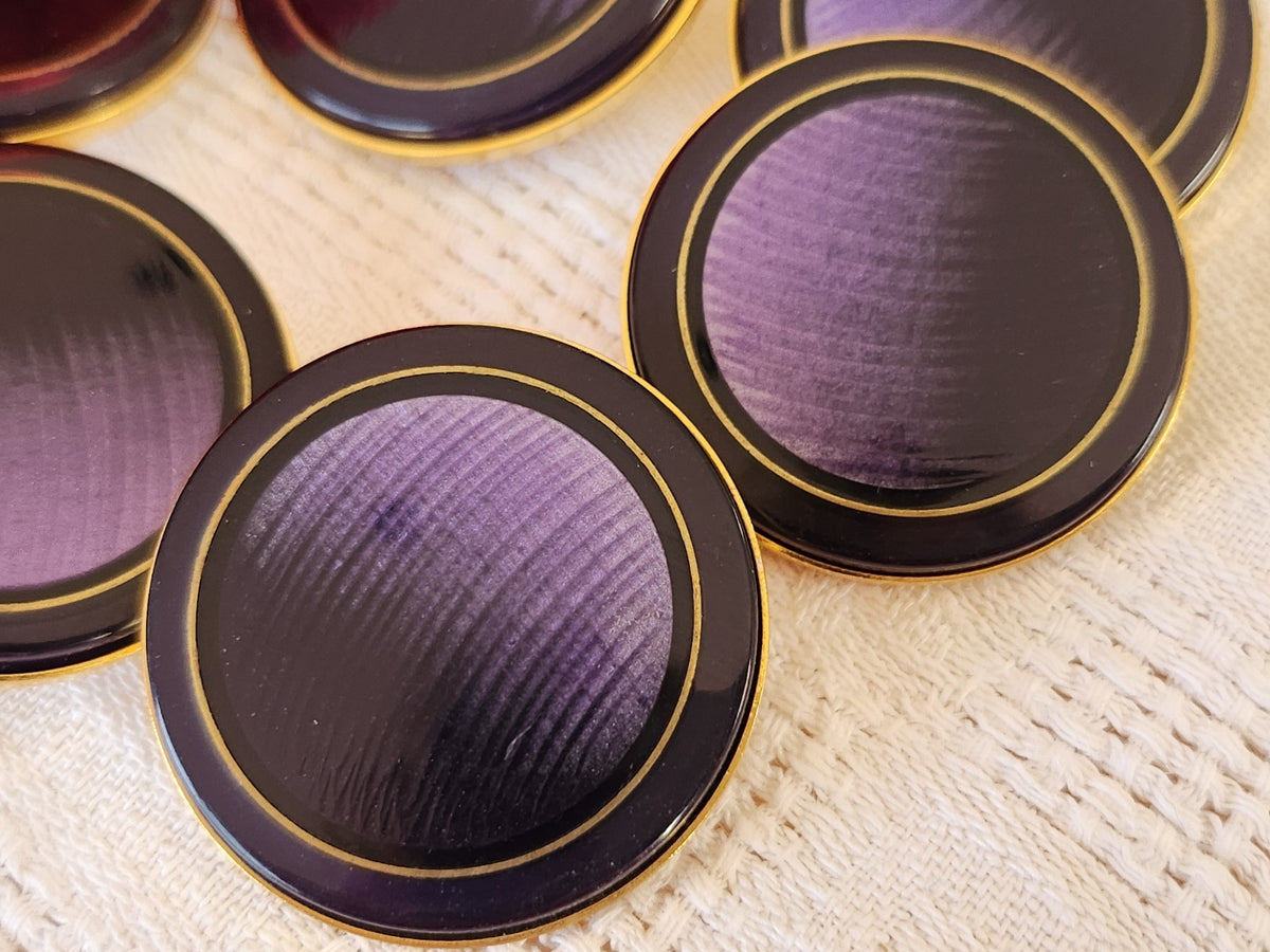 Lot 6 énormes boutons vintage en métal violet 3,1 cm ou 31 mm nacré ref 0043