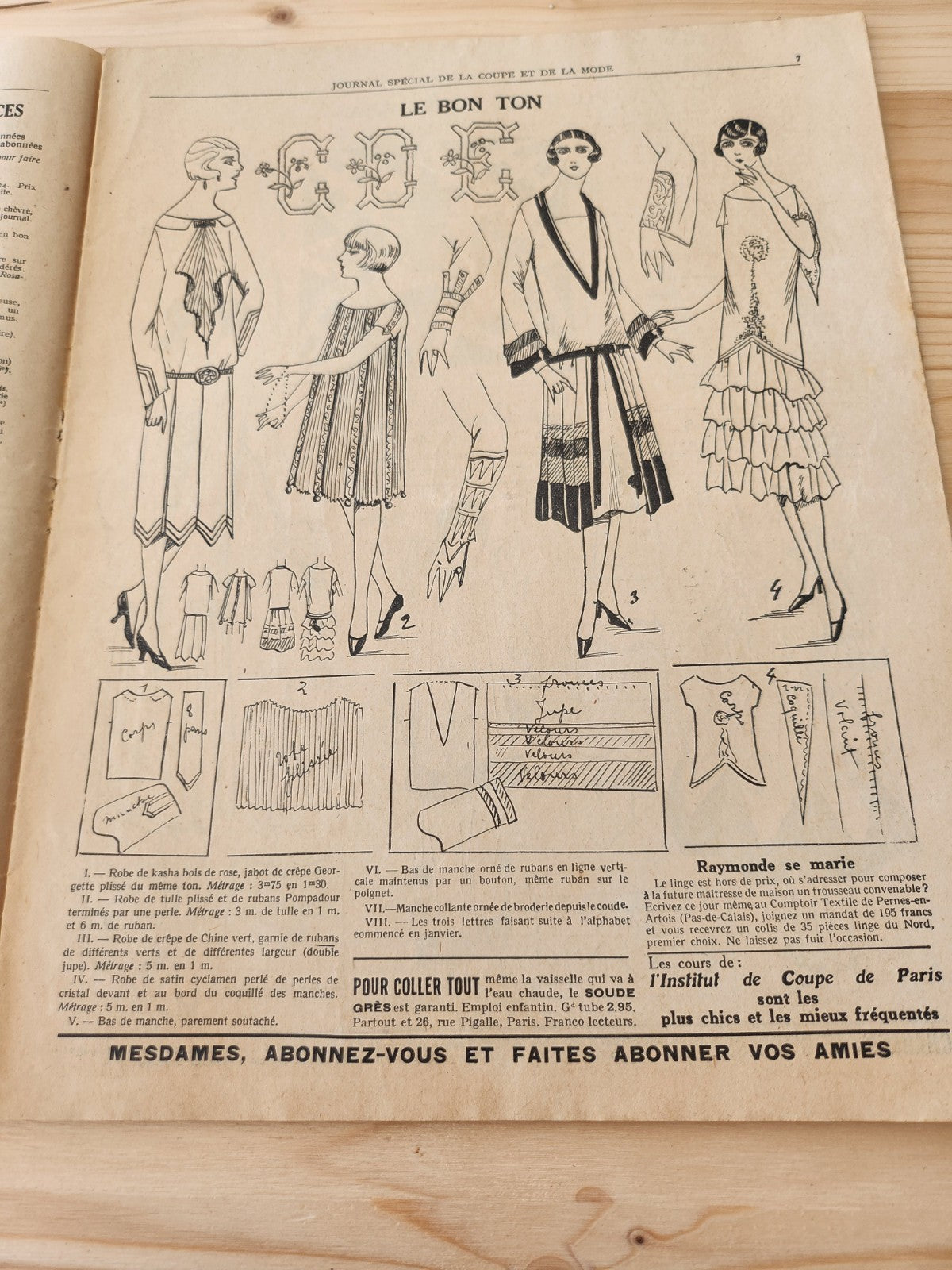 Journal de l'institut de coupe de paris année folle mode Fevrier 1926 patron