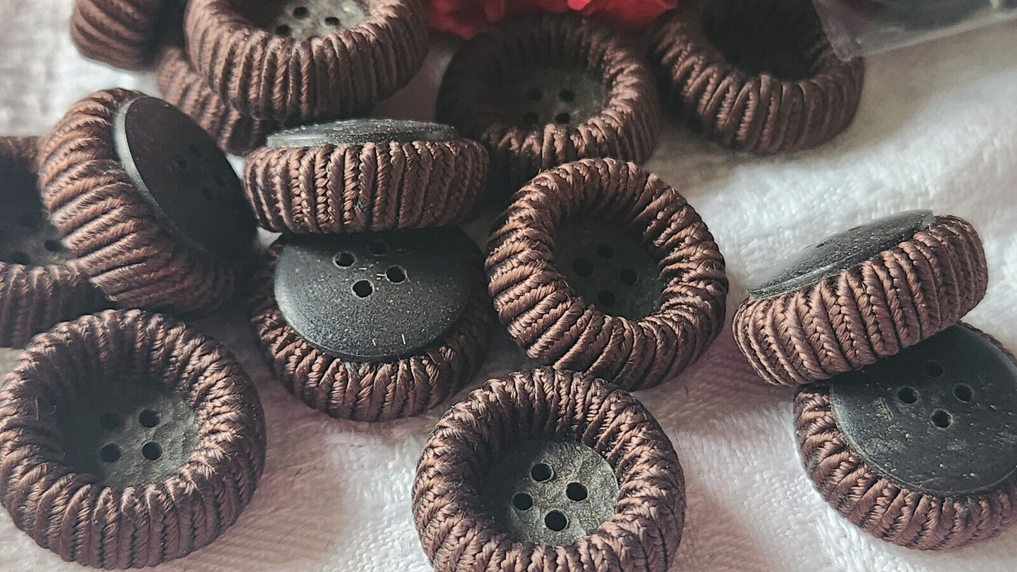 Lot 6 boutons anciens vintage passementerie marron 1,8 cm ref 2411