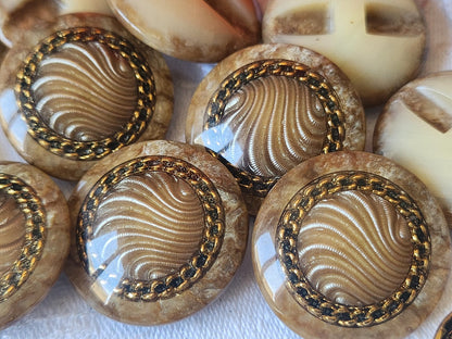 Lot 6 gros boutons vintage marron inclusion  pied 2,7 cm manteaux  ref 3922 **