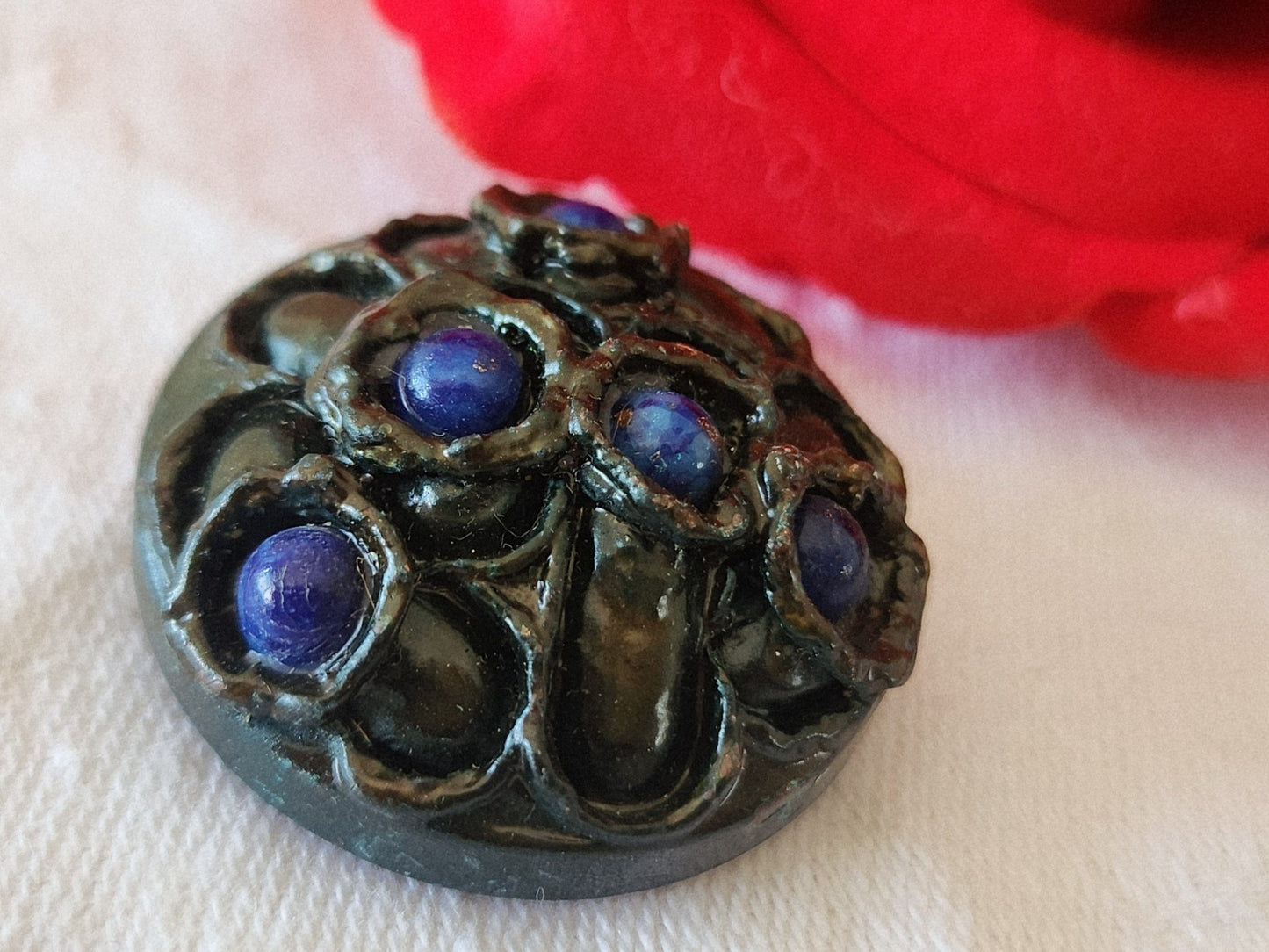Collection gros bouton vintage perlé bleu à pied 3 cm G2N