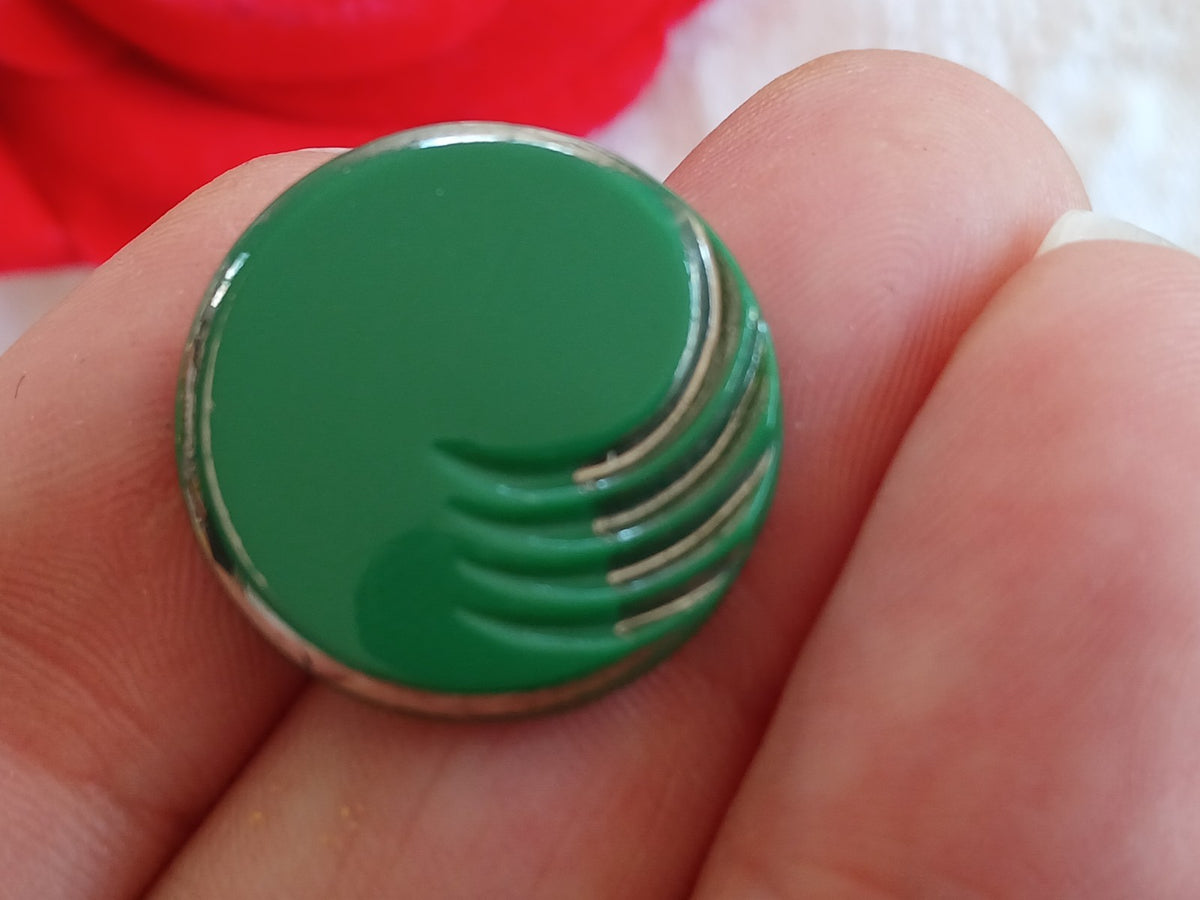 Ancien bouton en verre argenté vert strié 2,2 cm ou 22 mm D16C