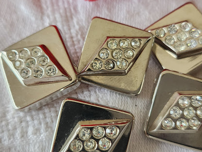 Lot 6 boutons  acrylique et strass en verre pied carré 1,6 cm  ref 6008