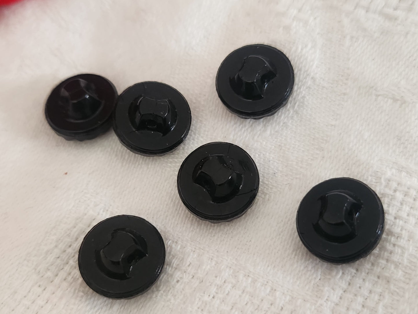 Lot 6 boutons vintage en verre noir avec strass bleu 1,3 cm ref 6364