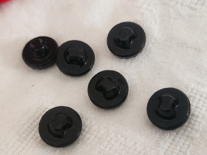 Lot 6 boutons vintage en verre noir avec strass bleu 1,3 cm ref 6364