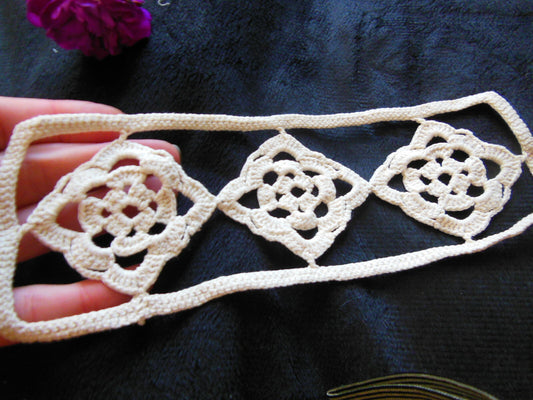 Incrustation ancienne grande dentelle rideau crochet 21,5 cm sur 6,8 n°2 T1-26