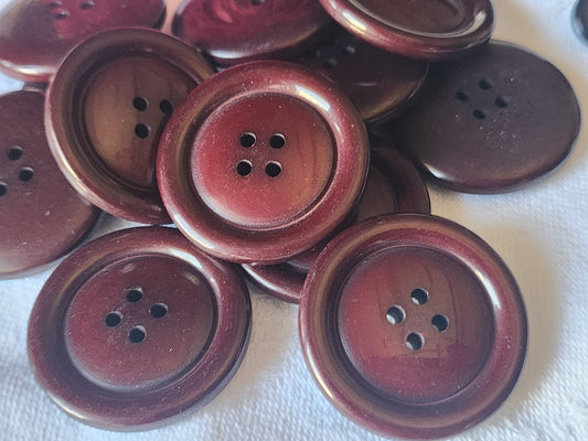 Lot 6 gros boutons vintage marron/lie de vin 2,9 cm trous ref 5422