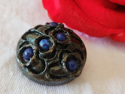 Collection gros bouton vintage perlé bleu à pied 3 cm G2N