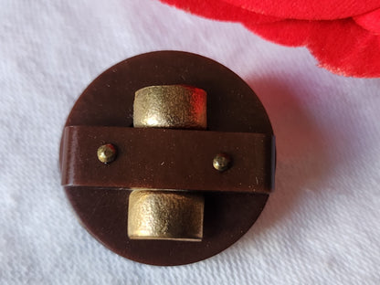 Gros bouton ancien ornement métal collection  marron  2,6 cm G2O