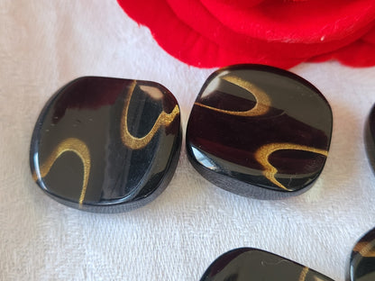 Lot 7 gros boutons vintage noir doré carré pied 2,5 cm ref 5994