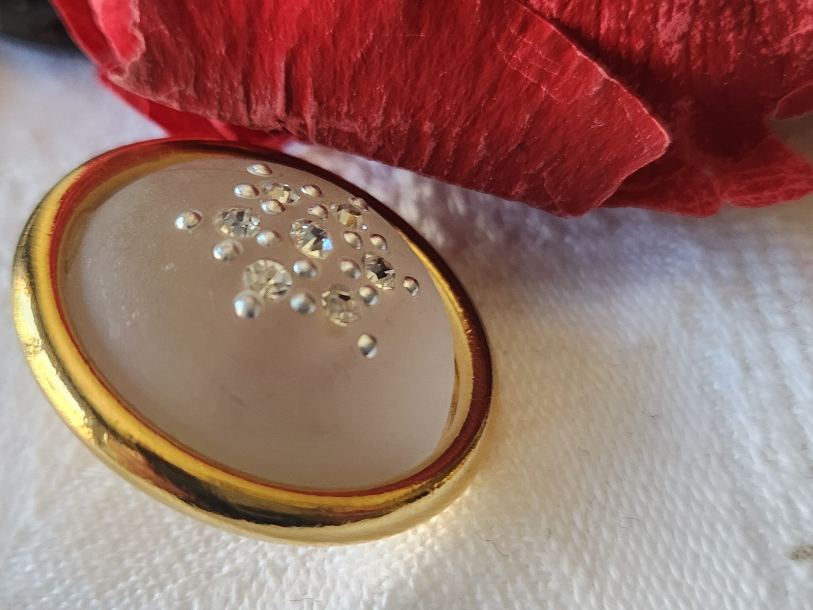 Gros bouton vintage bombé metal strass 2,6 cm pied bijoux G15R