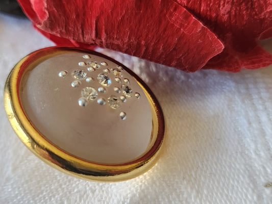 Gros bouton vintage bombé metal strass 2,6 cm pied bijoux G15R