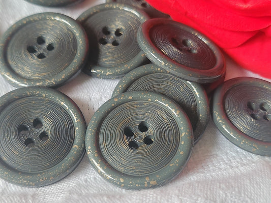 Lot 10 gros boutons vintage vert moucheté doré 3 cm trous ref 4711 *