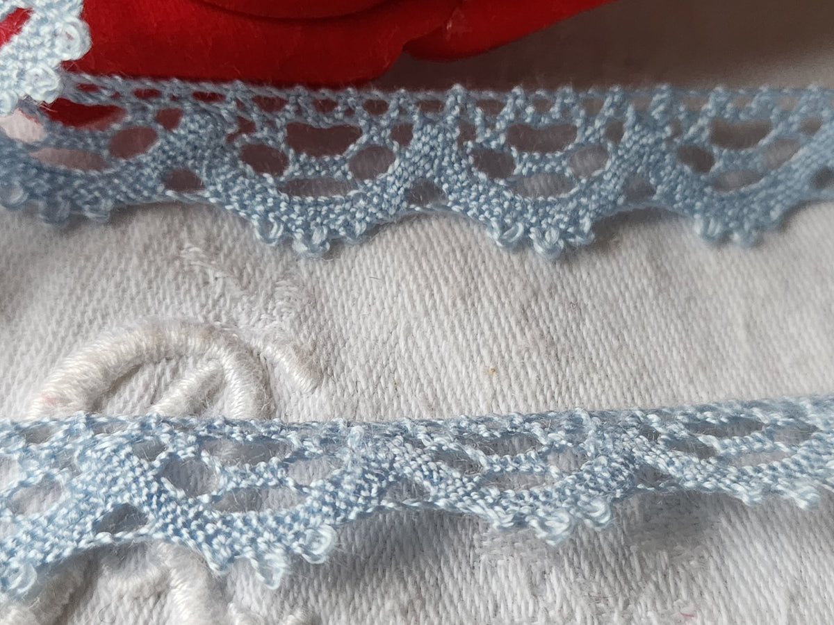 Dentelle vintage bleu ciel  coton 3 métres sur 1,4 cm A3