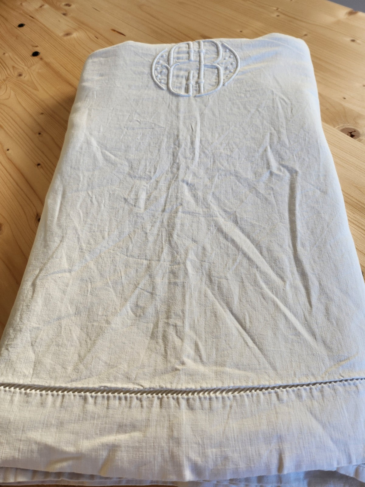 Ancien grand drap  coton monogramme CM jour 215 sur 310  cm  B8