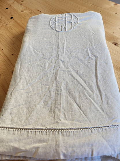 Ancien grand drap  coton monogramme CM jour 215 sur 310  cm  B8