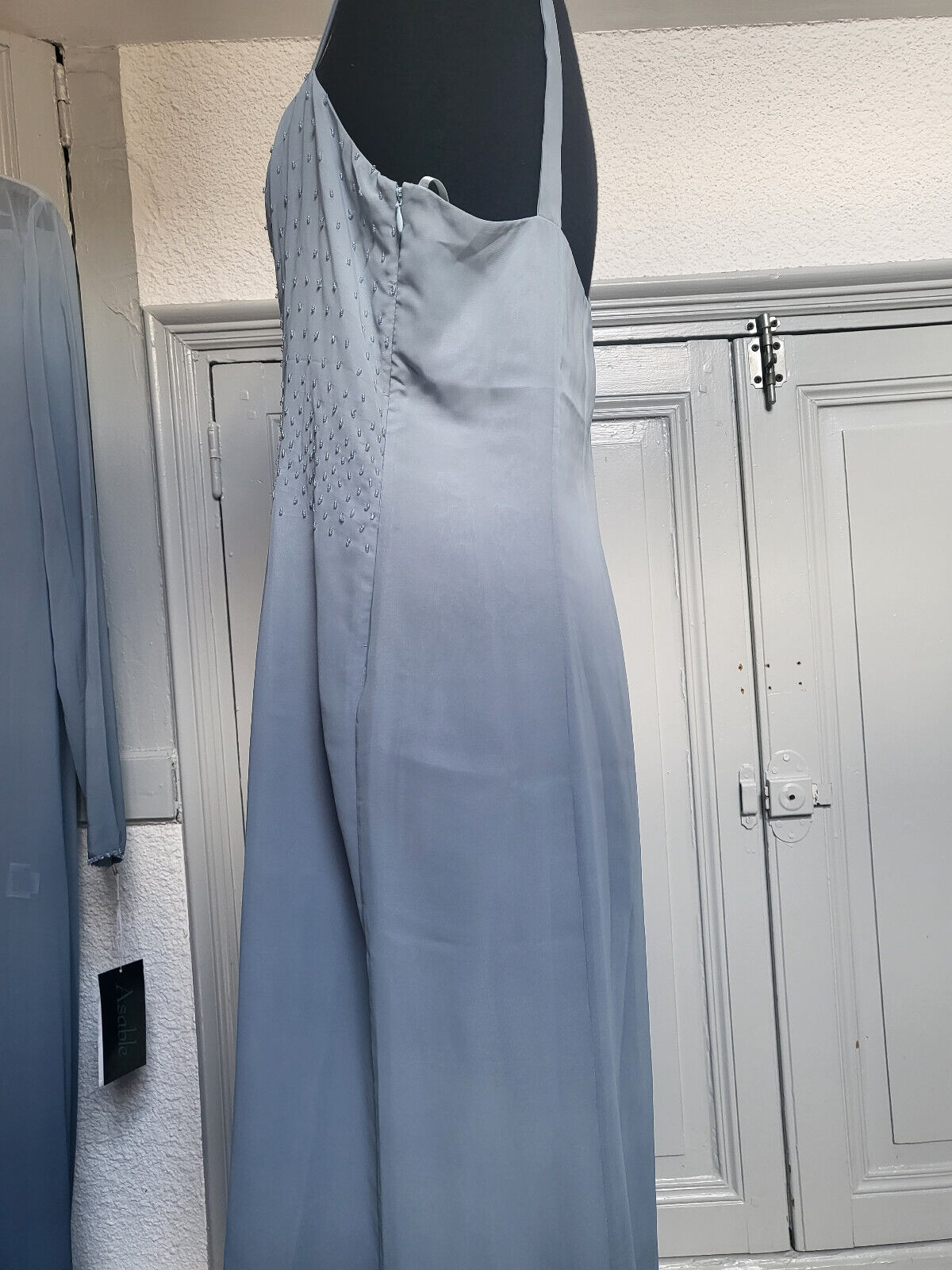 Robe soirée avec veste longue dégradé bleu gris soirée mariage neuf taille 42