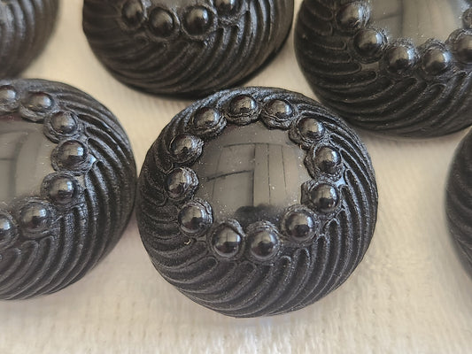 Lot 6 boutons vintage noir résine  volumineux perle en verre 2,5 cm pied ref 780