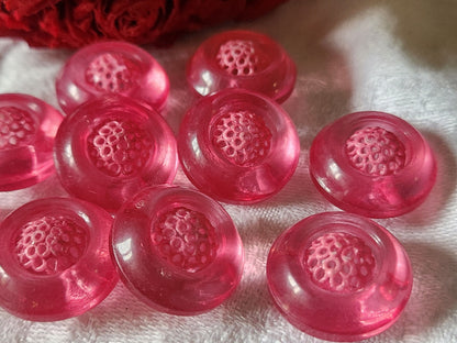 Lot 5 épais boutons  vintage  rose flashy résine à pied 2 cm ref 4847