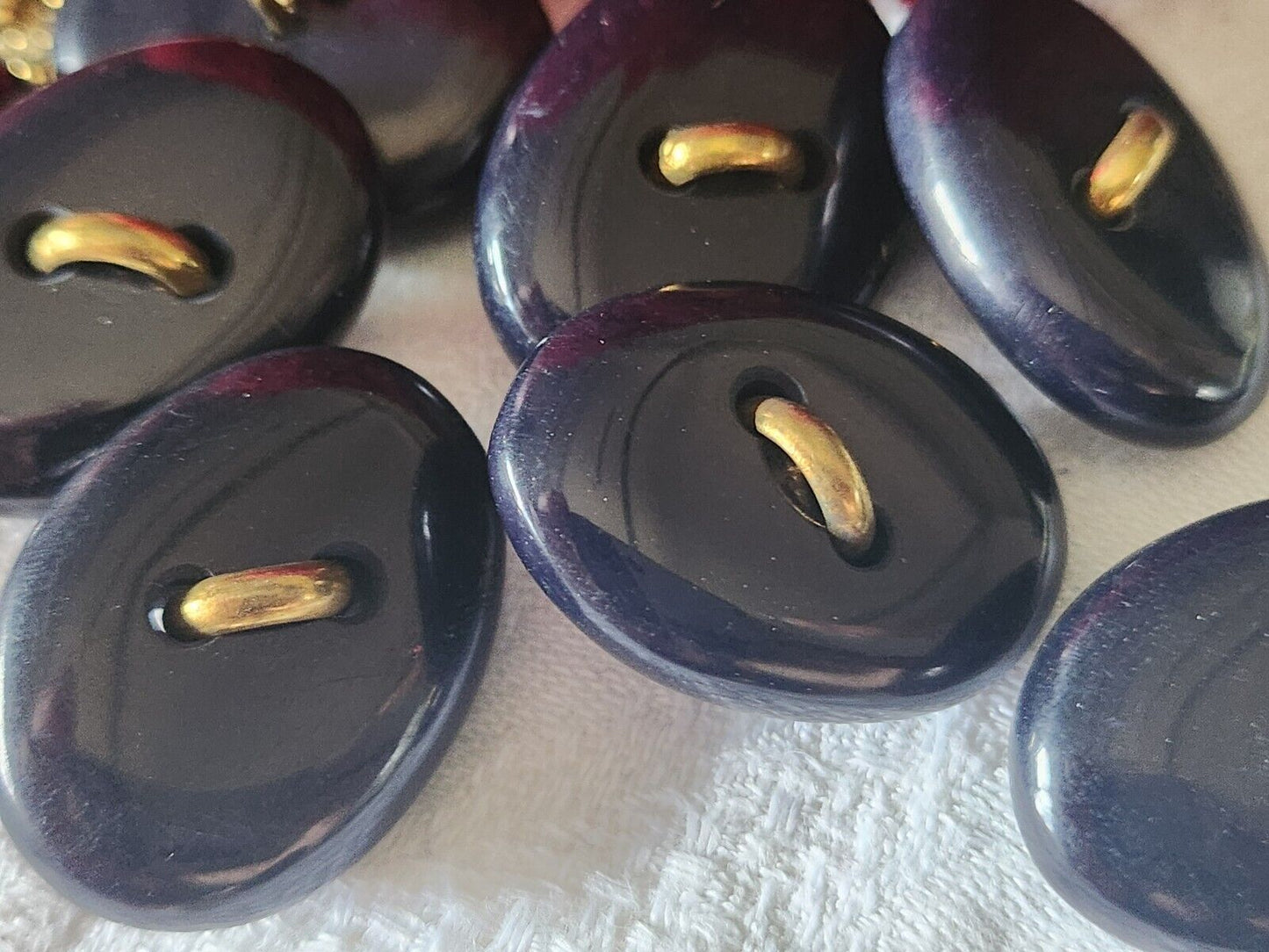 Lot 6 gros boutons vintage bleu foncé ovale 2,1  sur 2,8 cm ref 4739
