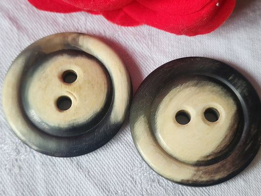 Duo gros boutons anciens en corne creme XXL 3,9 cm ref 1902