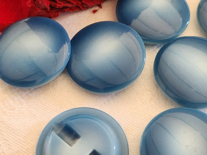 Lot 6 gros  boutons vintage bleu camaieu  pied lisse 2,7 cm ref 1877