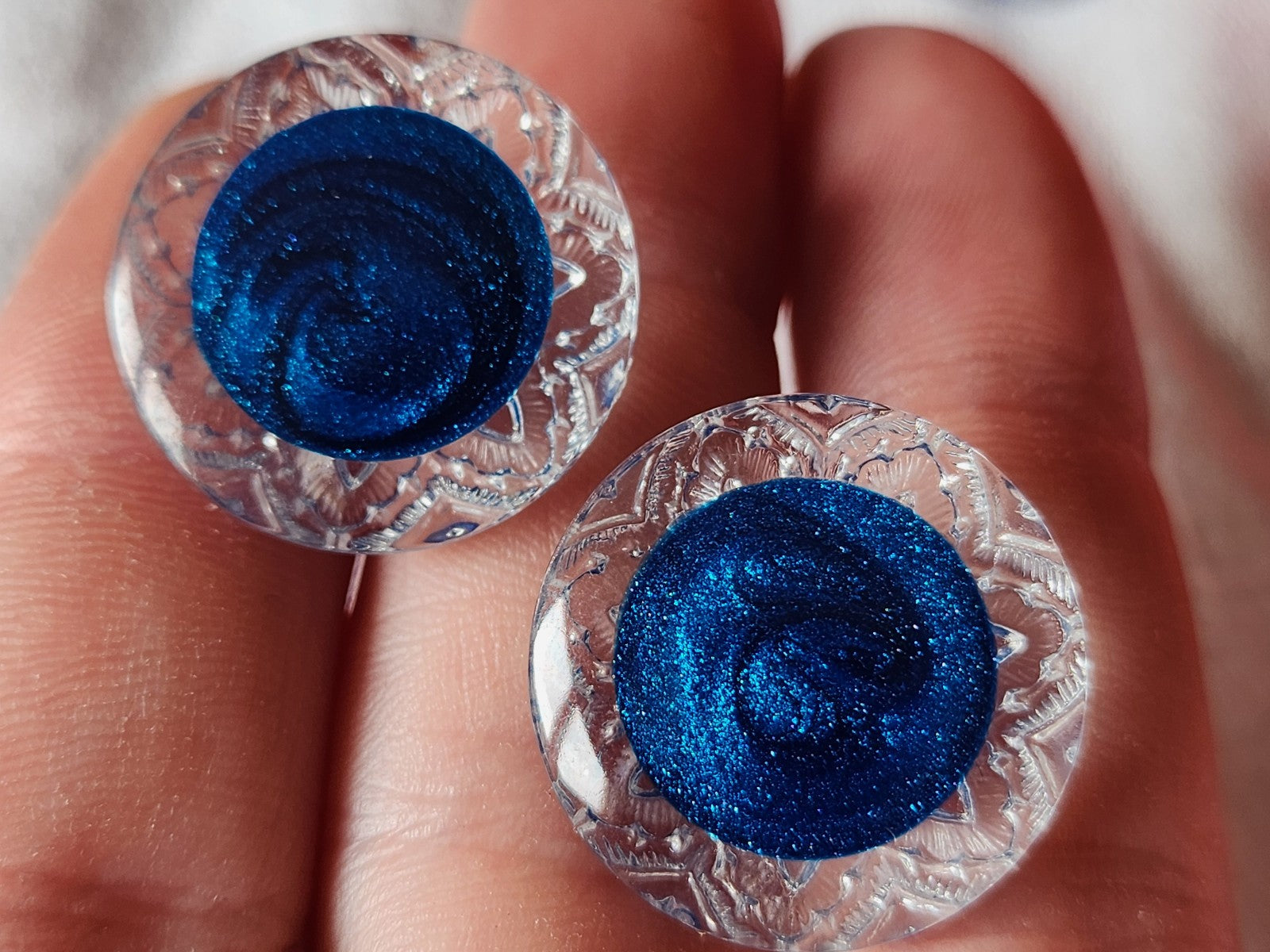 Trio boutons vintage à pied bleu épais 2,3 cm ref 238