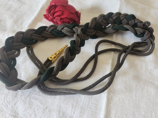 Ceinture ancienne vintage tréssée gris vert reglable  A4