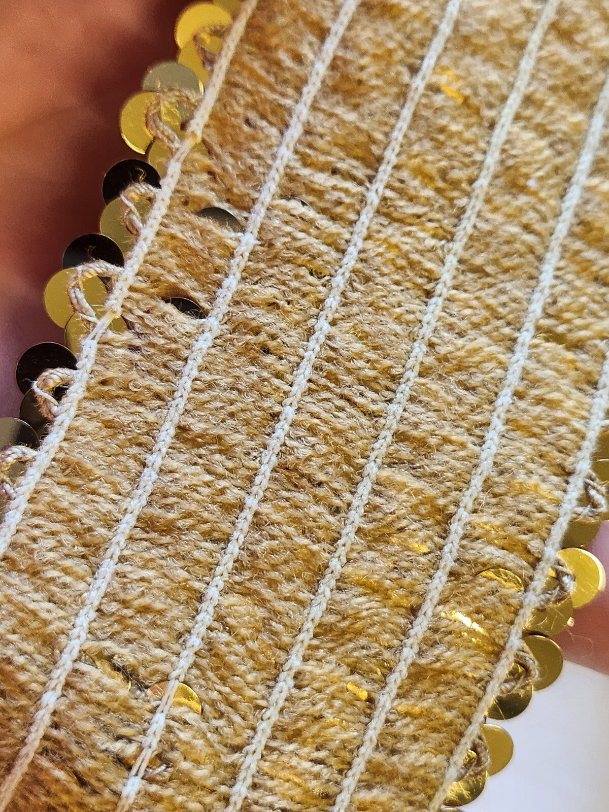 Galon vintage xxl large sequin doré fait main elastique 1 mètre 20 sur 5,6 cm T1