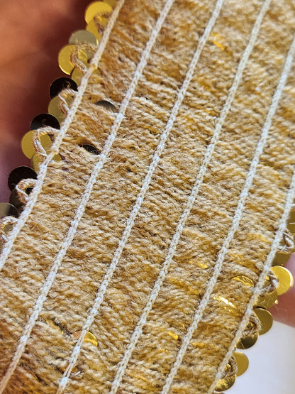 Galon vintage xxl large sequin doré fait main elastique 1 mètre 20 sur 5,6 cm T1