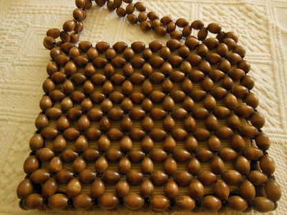 Rigolo ancien sac en main perle en bois vintage petit pochette mignon