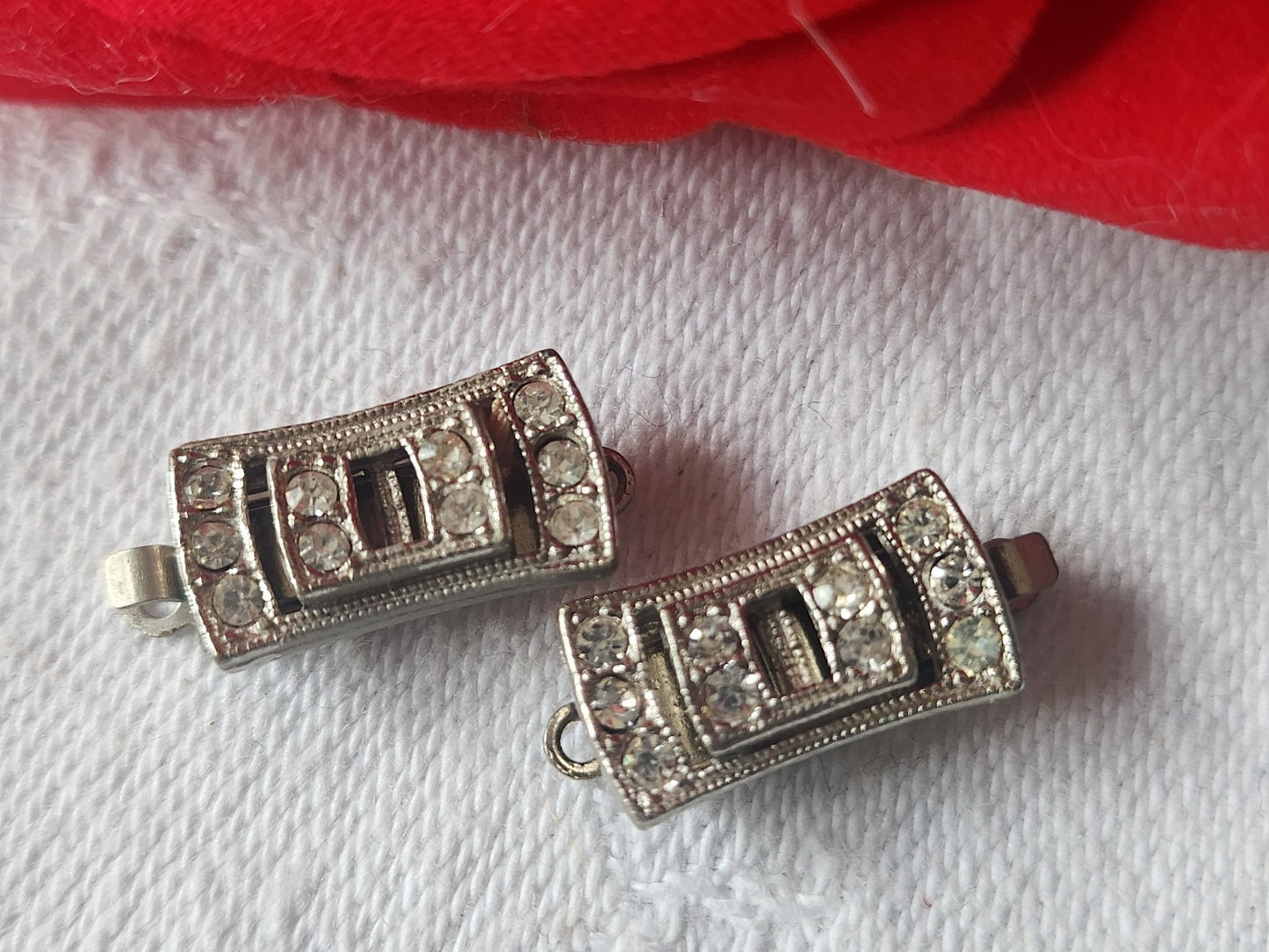 Lot 2 fermoirs vintage anciens metal strass petit 0,7 sur 1,8 cm au maximum D19D
