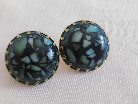 Collection duo boutons anciens effet mosaique vert pied métal 1,8 cm D18A