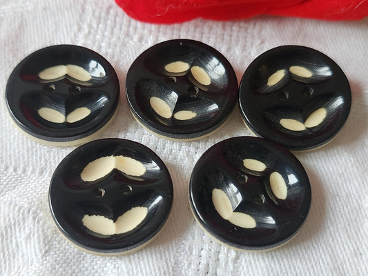 Lot 5 boutons anciens collection noir blanc art deco 2,2 cm ref 5322