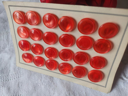 petite plaque de 24 boutons vintage rouge  pied  1,4 cm