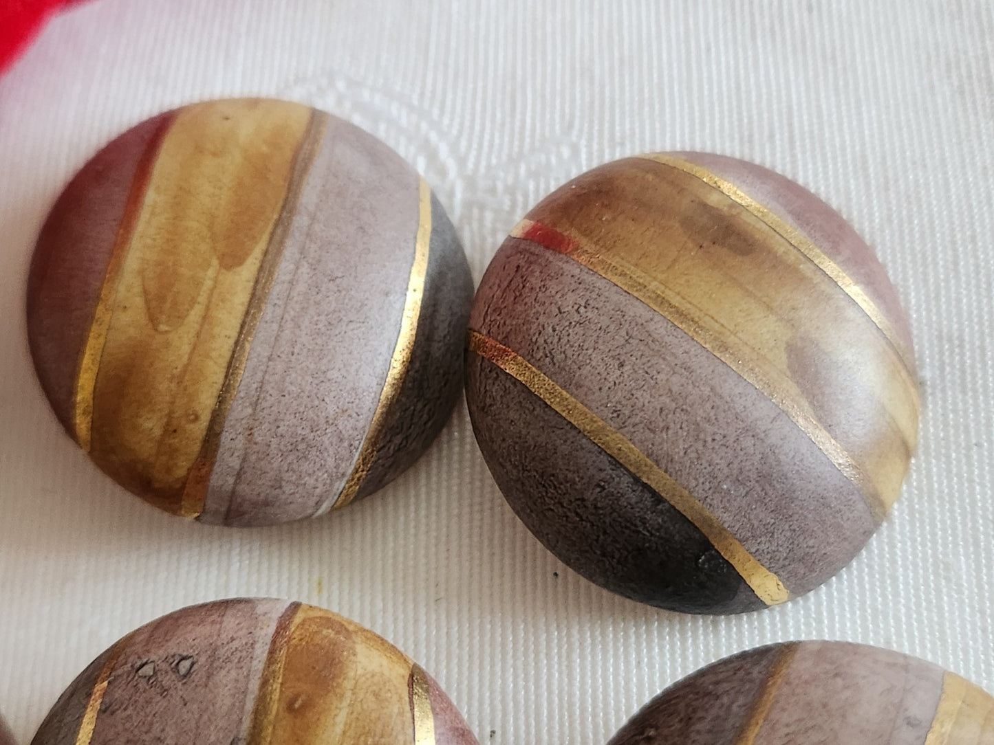 Lot 6 gros boutons vintage céramique camaïeu marron pied métal 2,7 cm ref 6229
