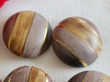 Lot 6 gros boutons vintage céramique camaïeu marron pied métal 2,7 cm ref 6229