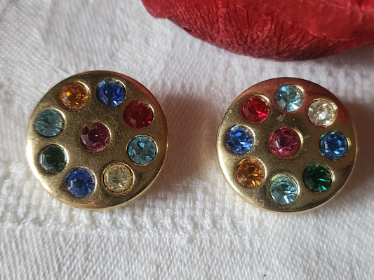 Du boutons vintage doré multicolore strass en verre 2,3 cm ref 1199