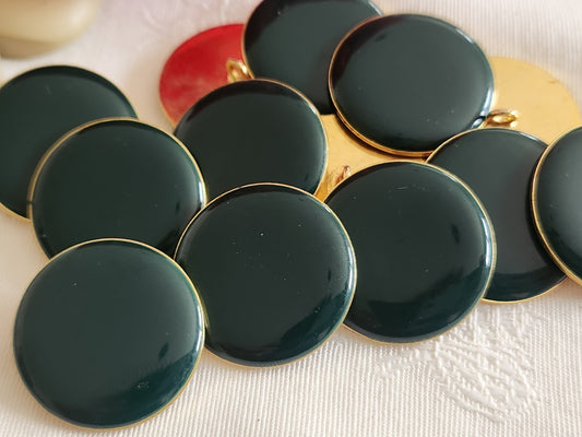 Lot 6 gros boutons vintage doré vert 24 mm ou  2,5 cm pied ref 6332