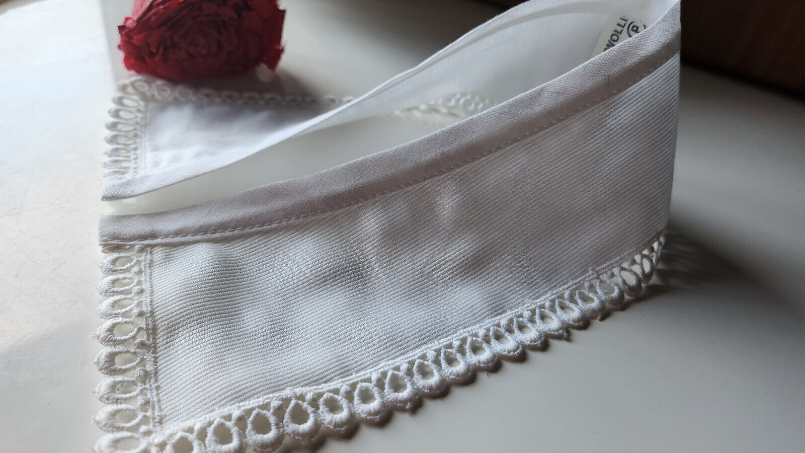 Ancien  col tissu blanc tramée  dentelle  vintage  B7-41