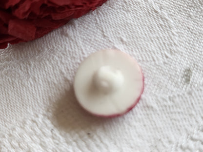 Bouton vintage en verre motif relief blanc rose 1,7 cm G18A