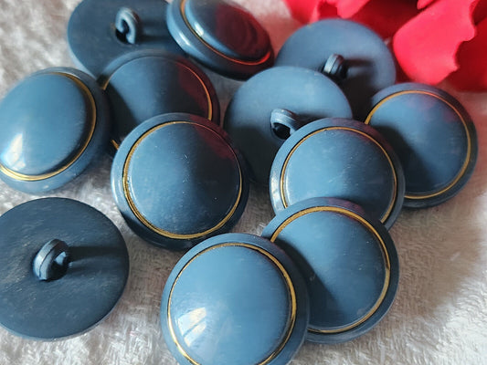 Lot 6 boutons vintage bleu doré à pied bombé  1,8 cm ref 227