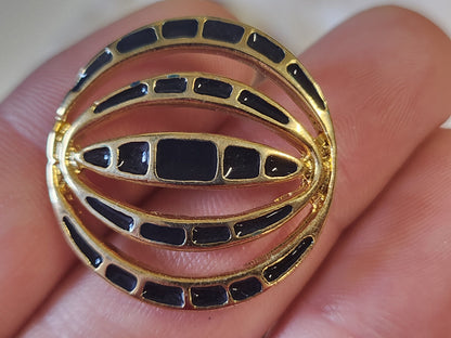 Gros bouton vintage en métal doré et noir ajouré pied 2,9 cm ref 574