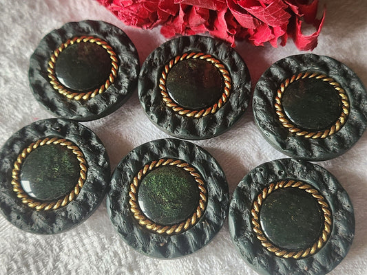 Lot 6 gros boutons vintage vert doré transparent 2,7 cm ref 493