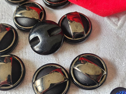 Lot 6 boutons vintage noir motif en métal à pied 2,4 cm ref 526