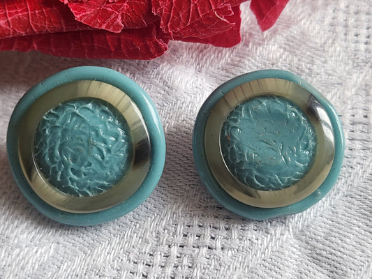 Duo boutons en résine  collection bleu diamètre 2,1 cm D9C