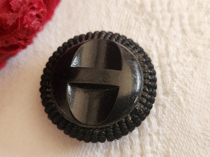 Gros bouton ancien noir passementerie vintage coeur perlé 2,5 cm G16S