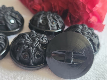 Lot 6 boutons vintage noir  passementerie strass resine 2,4 cm ref 1401