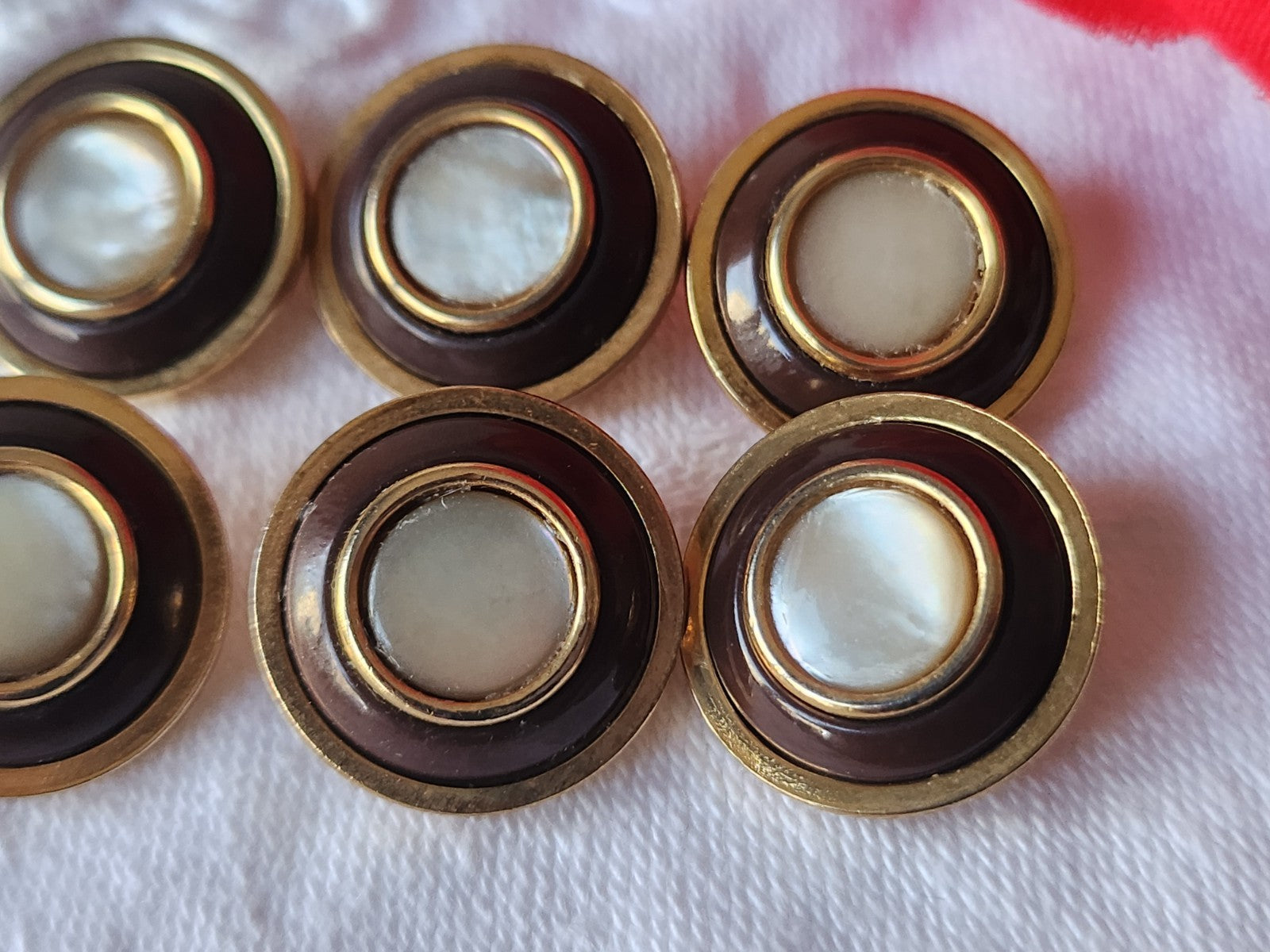 Lot 6 boutons anciens en metal coeur en nacre marron  1,7 cm ref 3906
